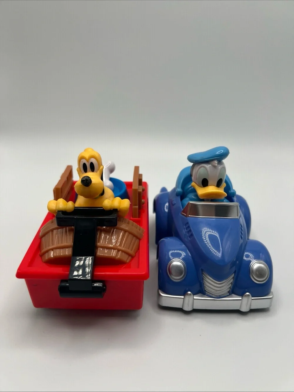 Disney Pluto Dog Red Wagon Donald Blue Car Pull Back Toy